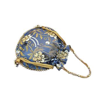 Shoptory India Wristlets Ethnic Embroidered Potli For Women's - Grey 2