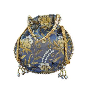 Shoptory India Wristlets Ethnic Embroidered Potli For Women's - Grey 3