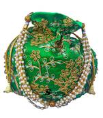 Wristlets Embroidered Jaipuri Rajasthani Style Matka Potli For Women & Girls - Green