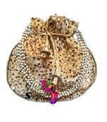 Shoptory India Sequined Handcrafted Wristlets Potli Bag - Gold/Gold