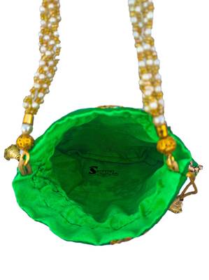 Wristlets Embroidered Jaipuri Rajasthani Style Matka Potli For Women & Girls - Green 3