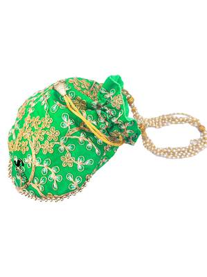 Wristlets Embroidered Jaipuri Rajasthani Style Matka Potli For Women & Girls - Green 4