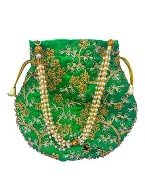 Wristlets Embroidered Jaipuri Rajasthani Style Matka Potli For Women & Girls - Green 5