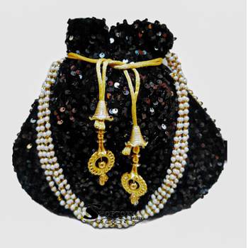 Shoptory India Sequined Handcrafted Wristlets Potli Bag - Black 1