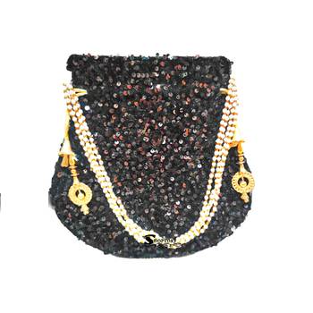 Shoptory India Sequined Handcrafted Wristlets Potli Bag - Black 2
