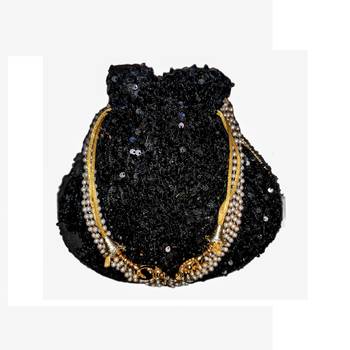 Shoptory India Sequined Handcrafted Wristlets Potli Bag - Black 4