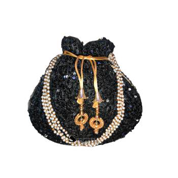 Shoptory India Sequined Handcrafted Wristlets Potli Bag - Black 5