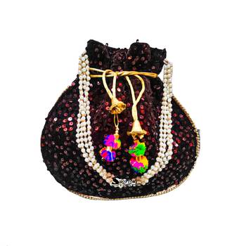 Shoptory India Sequined Handcrafted Wristlets Potli Bag - Maroon 1