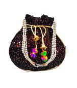Shoptory India Sequined Handcrafted Wristlets Potli Bag - Maroon