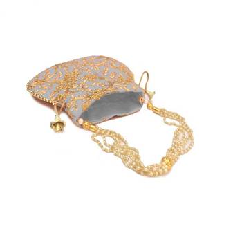 Wristlets Embroidered Jaipuri Rajasthani Style Matka Potli For Women & Girls - Grey 2
