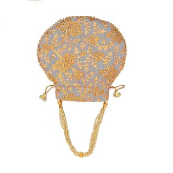 Wristlets Embroidered Jaipuri Rajasthani Style Matka Potli For Women & Girls - Grey 3