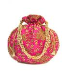 Wristlets Embroidered Jaipuri Rajasthani Style Matka Potli For Women & Girls - Dark Pink