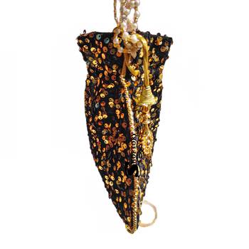 Shoptory India Sequined Handcrafted Wristlets Potli Bag - Gold/Black 3