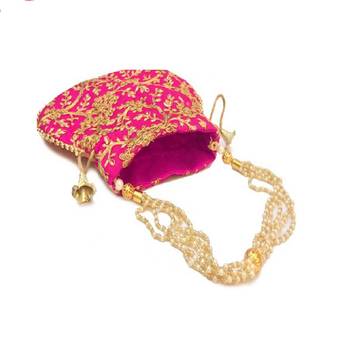 Wristlets Embroidered Jaipuri Rajasthani Style Matka Potli For Women & Girls - Dark Pink 3