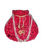 Shoptory India Sequined Handcrafted Wristlets Potli Bag - Red