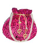 Shoptory India Sequined Handcrafted Wristlets Potli Bag - Magenta
