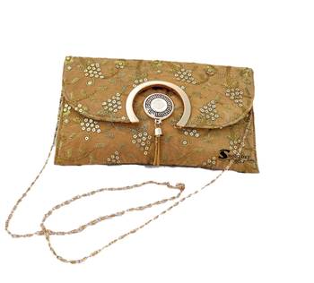 Shoptory India Embroidered Casual Party Sling Bag For Women Partywear Clutch Handpurse - Gold 1