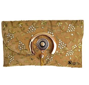Shoptory India Embroidered Casual Party Sling Bag For Women Partywear Clutch Handpurse - Gold 2