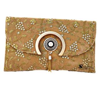 Shoptory India Embroidered Casual Party Sling Bag For Women Partywear Clutch Handpurse - Gold 3
