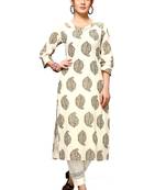 Varyaa Women's Cream Coloured Cotton Jaipuri Printed Kurti 