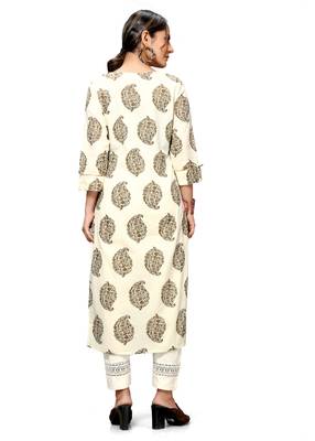 Varyaa Women's Cream Coloured Cotton Jaipuri Printed Kurti  2