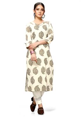 Varyaa Women's Cream Coloured Cotton Jaipuri Printed Kurti  3