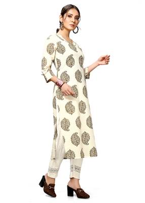 Varyaa Women's Cream Coloured Cotton Jaipuri Printed Kurti  4