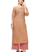 Varyaa Women's Light Brown Coloured Cotton Jaipuri Floral Printed Kurti 