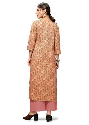 Varyaa Women's Light Brown Coloured Cotton Jaipuri Floral Printed Kurti  2