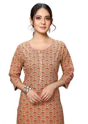 Varyaa Women's Light Brown Coloured Cotton Jaipuri Floral Printed Kurti  5