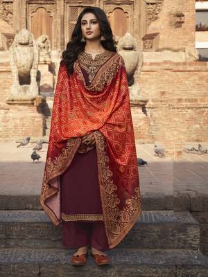 Maroon embroidered chiffon salwar 1