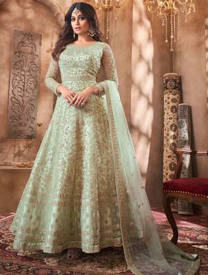 Light-parrot-green embroidered net salwar 1