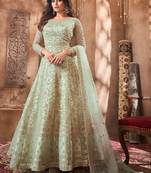 Light-parrot-green embroidered net salwar