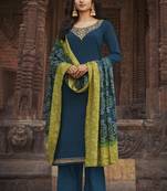 Teal embroidered chiffon salwar