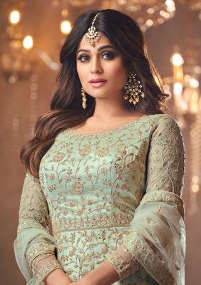 Light-parrot-green embroidered net salwar 3