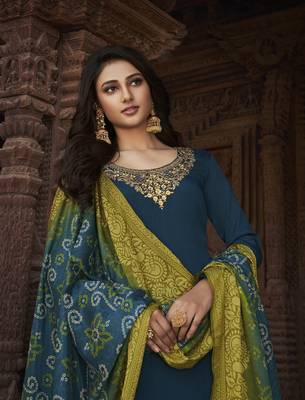 Teal embroidered chiffon salwar 2