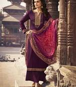 Wine embroidered chiffon salwar
