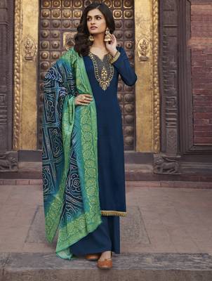 Blue embroidered chiffon salwar 1