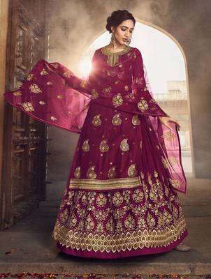 Rani-pink embroidered jacquard salwar 1