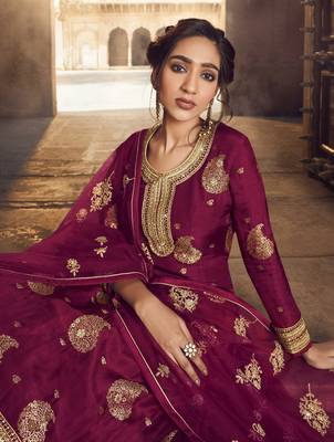 Rani-pink embroidered jacquard salwar 2