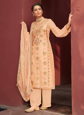 Orange embroidered jacquard salwar 1