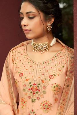 Orange embroidered jacquard salwar 2