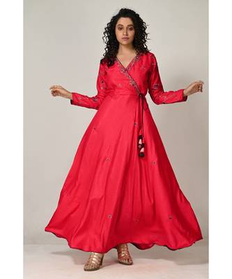 embroidered red cotton silk  Gown 1
