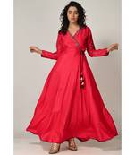 embroidered red cotton silk  Gown
