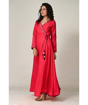 embroidered red cotton silk  Gown 3