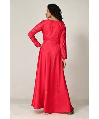 embroidered red cotton silk  Gown 4
