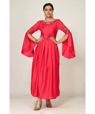embroidered red cotton silk  Gown 1
