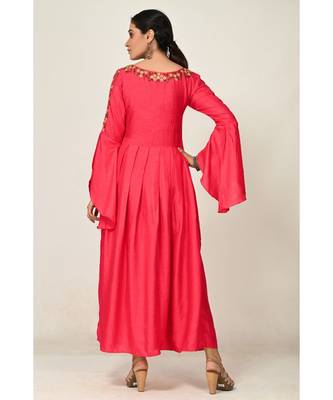 embroidered red cotton silk  Gown 3