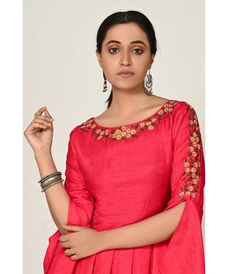 embroidered red cotton silk  Gown 4