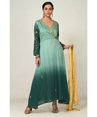 embroidered blue cotton silk  Gown 1